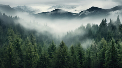 Obraz premium Moody forest landscape with fog. forest mountain landscape 