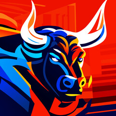 Bull head in abstract style. Vector illustration for t-shirt design. AI Generated