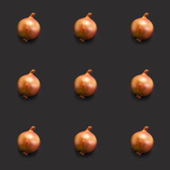 Organic natural Bulb Onion vegetable seamless photo pattern on a solid color background