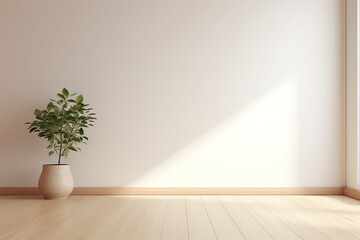 empty room with potted plant on wooden floor