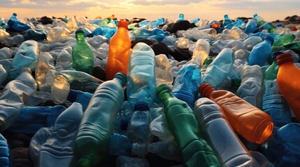 Garbage, Big pile of used empty plastic bottles. - obrazy, fototapety, plakaty
