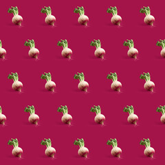 Organic natural Kohlrabi vegetable seamless photo pattern on a solid color background