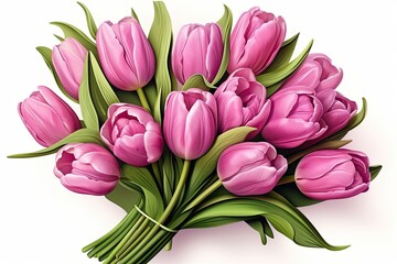 A large bouquet of red tulips on a white background. Generated by AI.