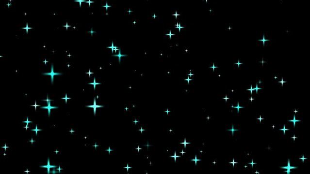 Motion graphics of the twinkle glitter cyan star sparkling behind black background