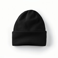 Black Winter Hat Mokup On White Background 