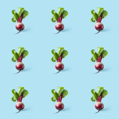 Organic natural Beetroot vegetable seamless photo pattern on a solid color background
