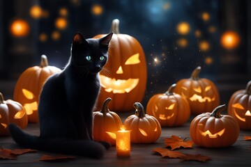 Halloween cat with pumpkin