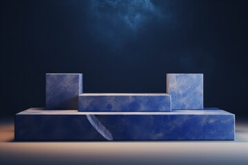 Blue azurite natural stone podium 3d rendering. Pedestal set design for product and cosmetics photography.
