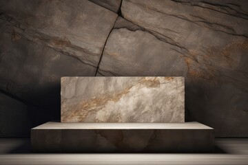 scoria mineral natural stone rectangular frame podium 3d rendering. Pedestal set design for product and cosmetics photography.