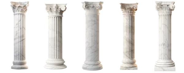 Poster Antique White Greek pillar set. Transparent Icon Set. Architectural white columns Ionic. © Gasi