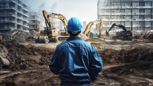 Site managers stand on privately owned construction sites, supervising, inspecting or supervising the progress of work