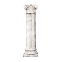 Antique White Greek pillar set. Transparent Icon Set. Architectural white columns Ionic.