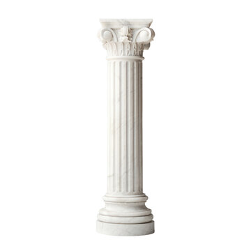 Antique White Greek pillar set. Transparent Icon Set. Architectural white columns Ionic.