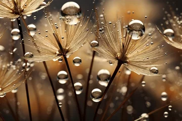 Fototapete abstract Dandelion flower seeds with water drops background © arjan_ard_studio
