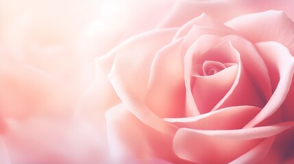 Pink rose flower background closeup with soft focus and sunlight