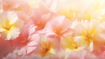 abstract Primrose flower background, closeup with soft focus and sunlight