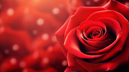Red rose flower background closeup with soft focus, space for text, blurred background