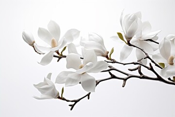magnolia with branch on white background  - obrazy, fototapety, plakaty