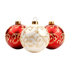 Red and white Christmas balls. Isolated on transparent background. 