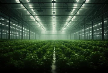 Foto op Aluminium an indoor greenhouse with rows of letable plants in the foregred area © jambulart