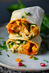 Wrap with vegetables and meat