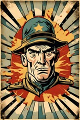Naklejka na ściany i meble a vintage worn comic book style illustration of a war poster featuring a soldier military person