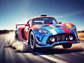 Red racing car on road generative ai