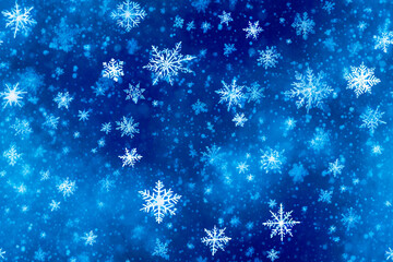 Fototapeta na wymiar White snowflakes on a blue background. Abstract background. Watercolor