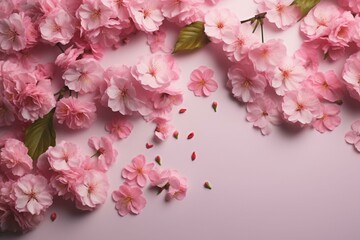 border made of beautiful pink cherry blossoms. Generative AI