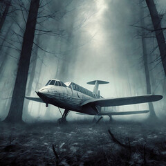 airplane on the horror forest of ground