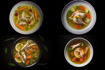 Chicken Soup, White Bouillon with Vegetables, Homemade Meat Broth, Abstract Generative Ai Illustration