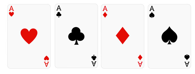 set of Ace card suit on white background.