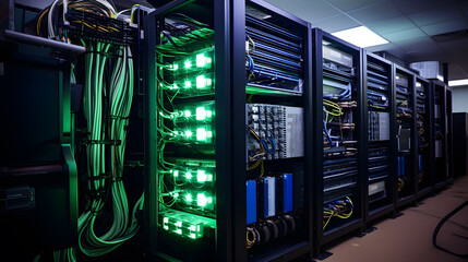 Clean and spacious room with servers. Perfect cable management and server racks are in excellent condition, which indicates the quality work of the people responsible for the servers.