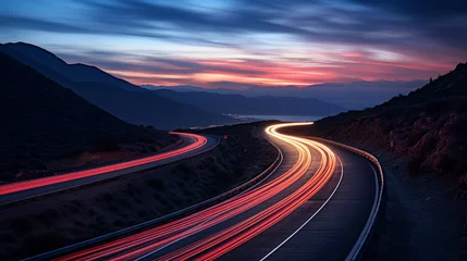 Foto op Plexiglas Long exposure shot of cars driving on a road by night © Milan