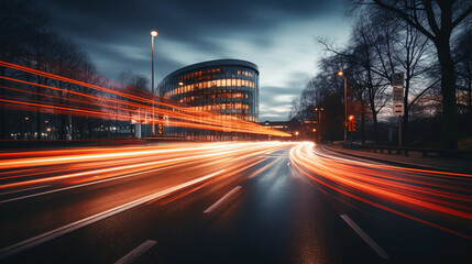 Fototapeta na wymiar Long exposure shot of cars driving on a road by night
