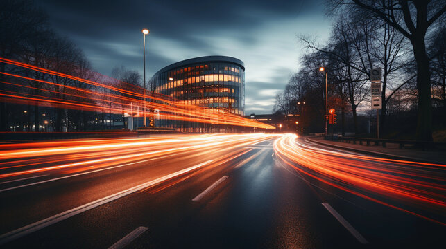 Long exposure shot of cars driving on a road by night