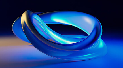 3d interlocked abstract object on blue and black background generative ai