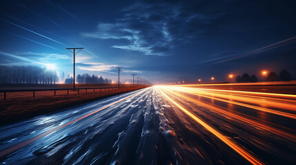 Obraz premium Long exposure shot of cars driving on a road by night