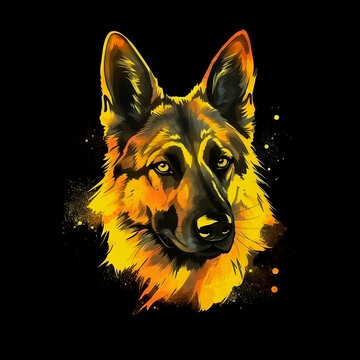 Deutscher Sch&auml;ferhund in der Nacht, Portr&auml;t, Illustration