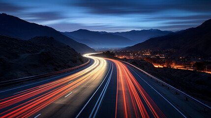 Long exposure shot of cars driving on a road by night