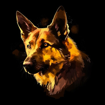 Deutscher Sch&auml;ferhund in der Nacht, Portr&auml;t, Illustration
