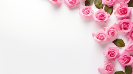 Pink Roses isolated on white background, Copy space.