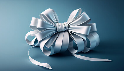 Blue background with white curled ribbon decoration