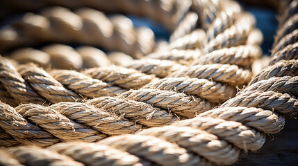 Fototapeta na wymiar Nautical background. Closeup of an old frayed boat rope. Tonned image.