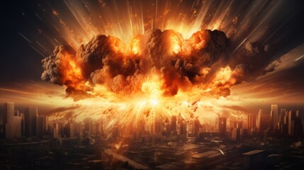 Fototapeta na wymiar Beginning of the End Explosion of nuclear bomb in the city. Apocalypse. 