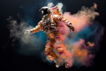 astronaut costume floating nebula. Generative AI - obrazy, fototapety, plakaty