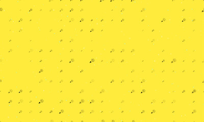 Seamless background pattern of evenly spaced black exploding party poppers of different sizes and opacity. Vector illustration on yellow background with stars