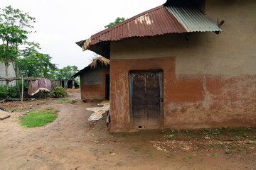 Traditionally built houses at a village in rural part of Birbhum, West Bengal, India.