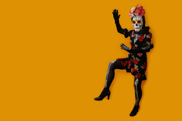 Fototapeta na wymiar Day of the dead, sugar skull, halloween, calavera Catrina, Catrina costume. 