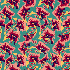 Seamless geometry colorful pattern with wave lines and curved shapes